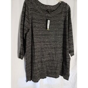 Women's XXLT Worthington Black/Silver Sparkle 3/4 Sleeve Pullover Sweater (H69)